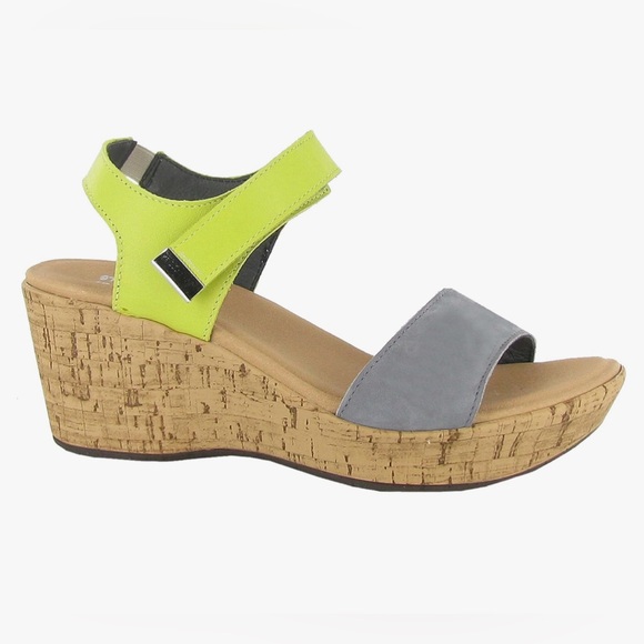 NAOT Summer Cork Platform Wedge Sandal in gray/lime. Size EU 41 US 10-10.5 NWOB - Picture 3 of 17